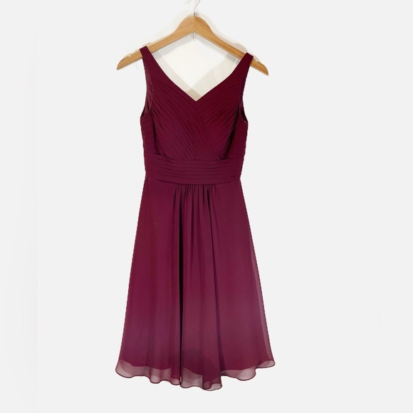 Azazie Grace Cabernet A-Line Pleated Chiffon Dress Tank Style Pleats Size A0 - Picture 7 of 15